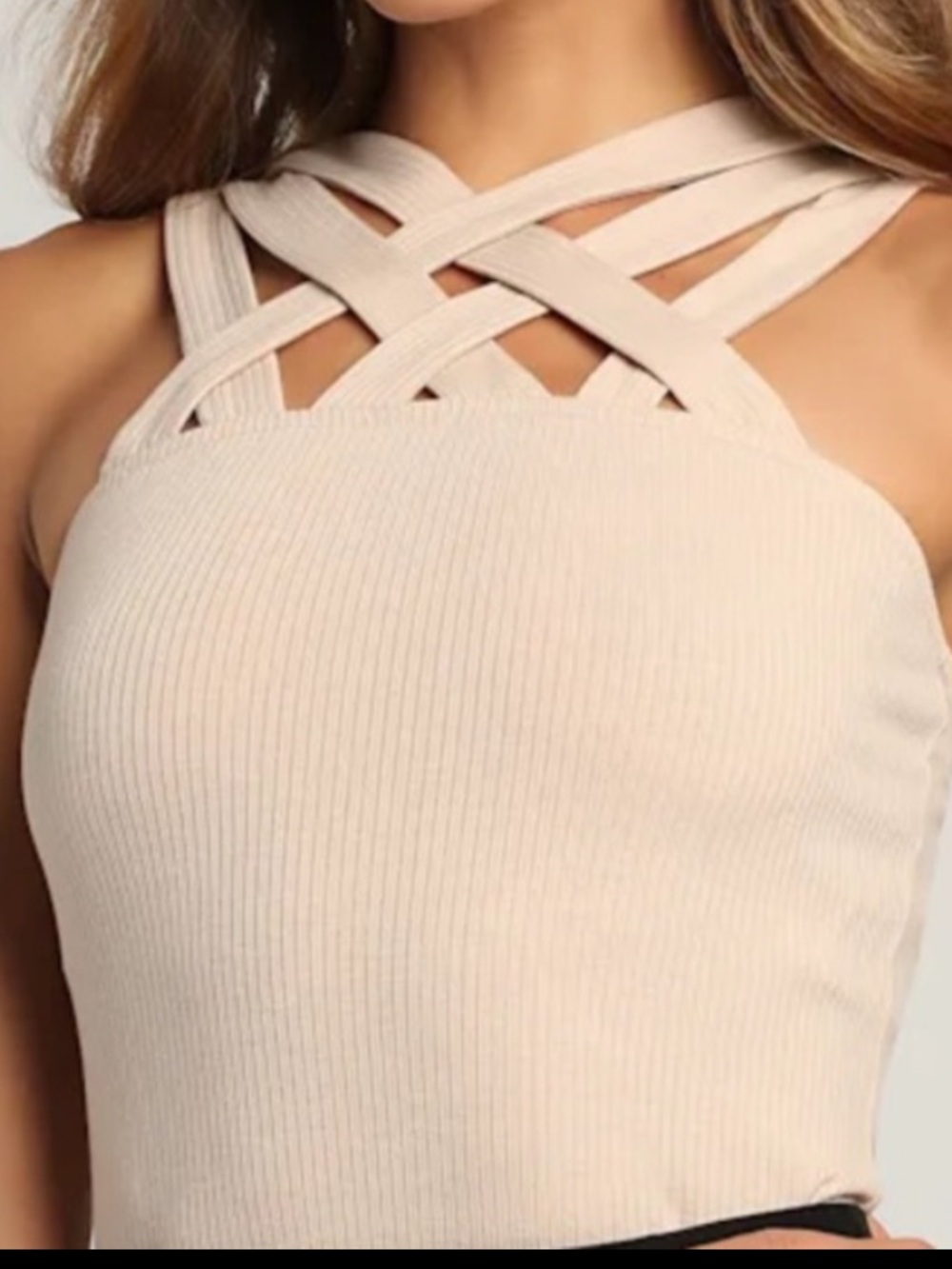 Lulus Crisscross Ribbed Crop Top in Beige